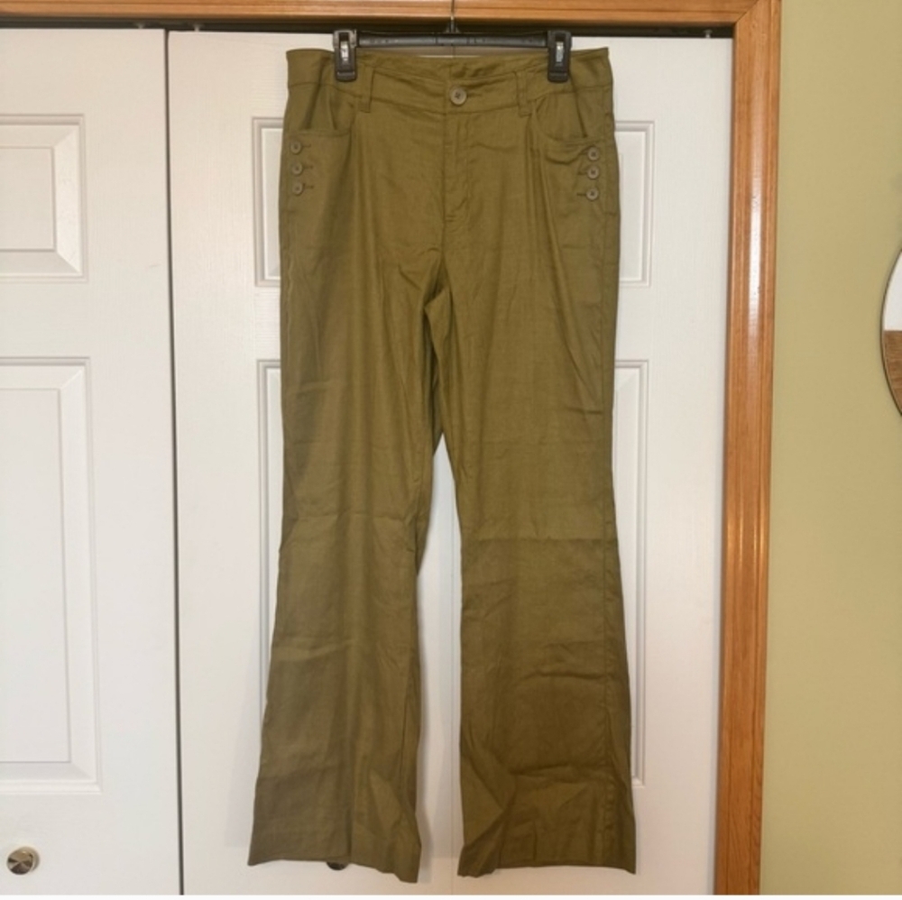 CAbi Charlie Trouser -Olive Wide-Leg Trousers - Size 12